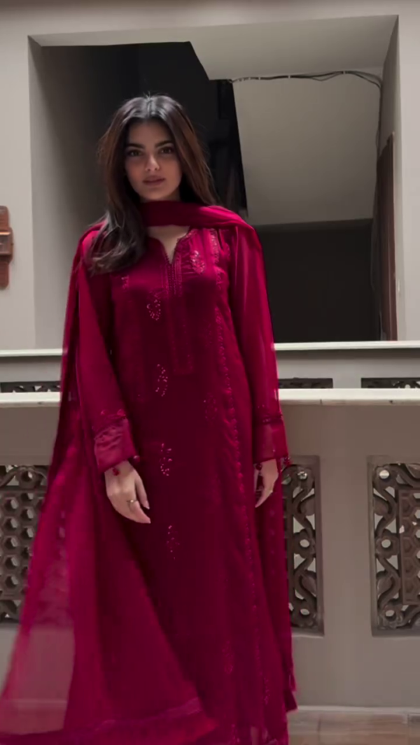 Floral Embroidered Beads & Stones Straight Kurti with Sharara & Dupatta