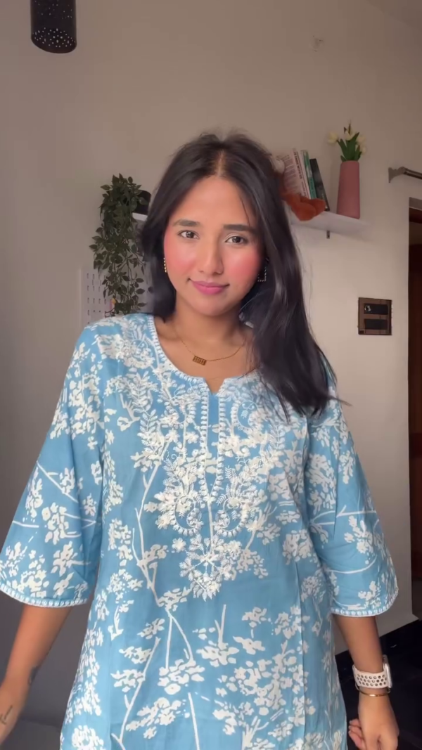 Floral Printed Shirt Collar Pure Cotton Tunic With Trouser