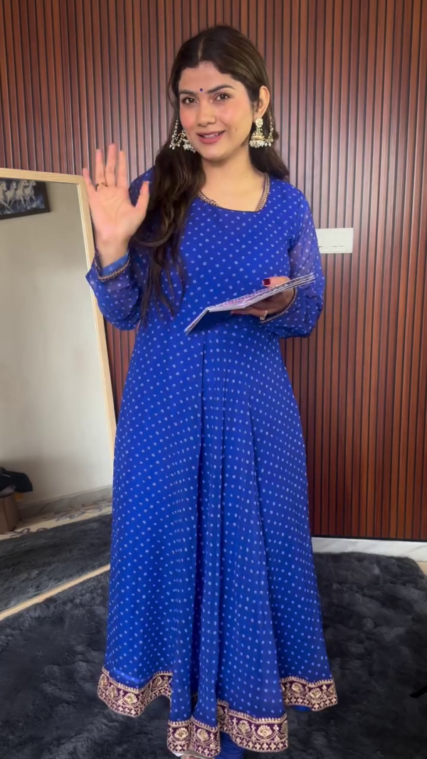 Leheriya Printed Gotta Patti Anarkali Kurta with Trousers & Dupatta