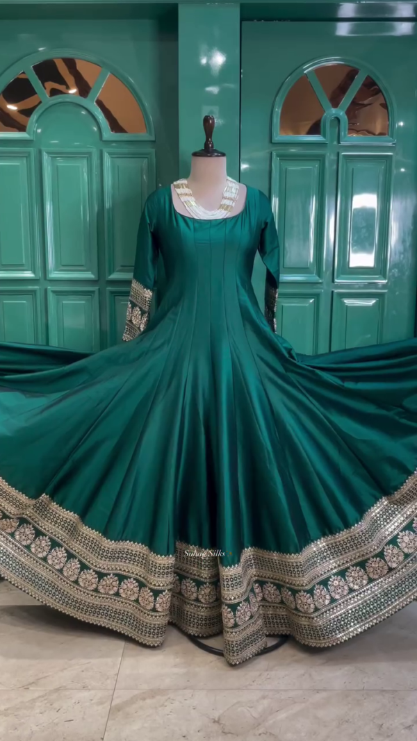 Women Green Embroidered Anarkali Kurta with Churidar & With Dupatta