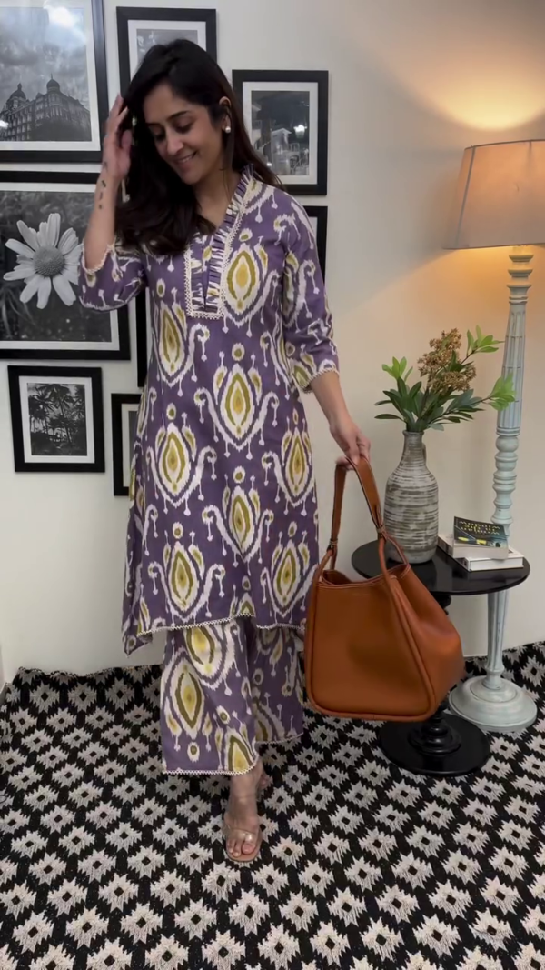 Ethnic Motifs Ikat Printed A-Line Tunic With Trouser