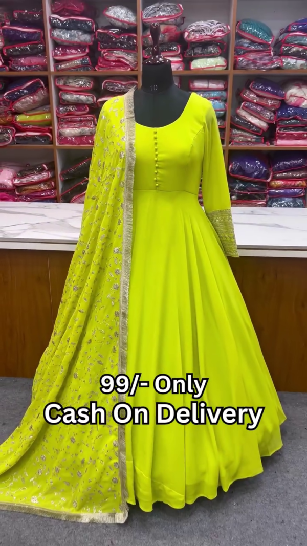 Net Semi Stitched Flared/A-line Gown
