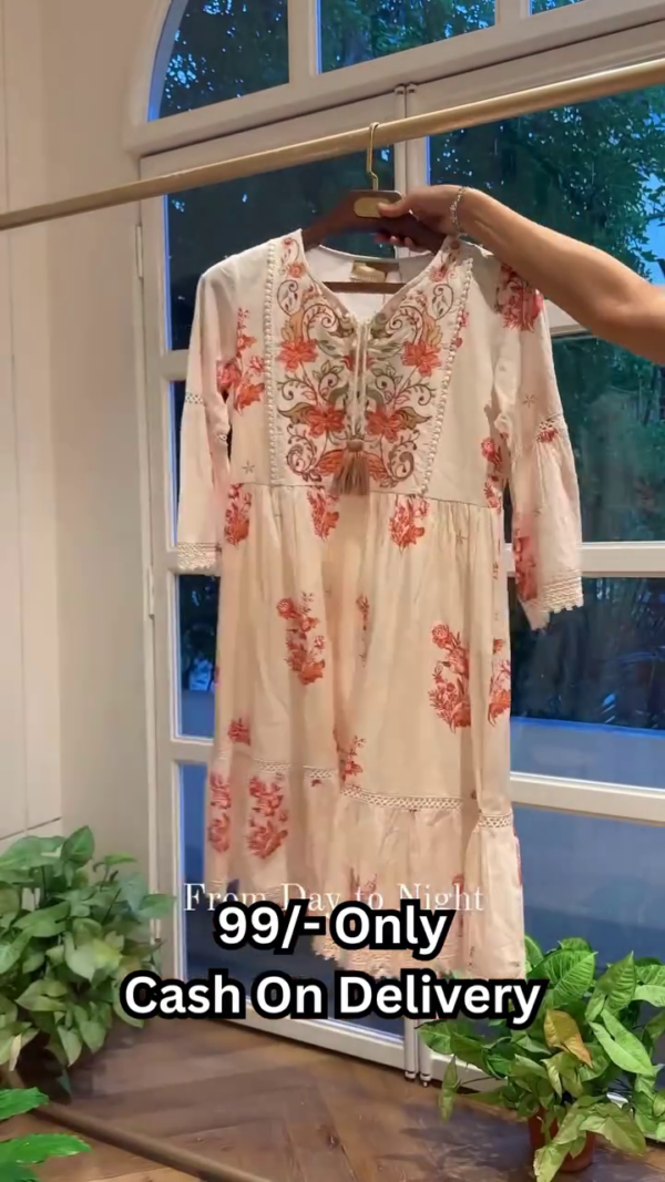 Floral Printed Thread Work Pure Cotton Kurta with Trousers & Dupatta - Image 7