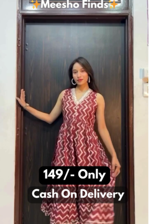 Chevron Printed V-Neck Regular Pure Cotton Anarkali Kurta With Trouser