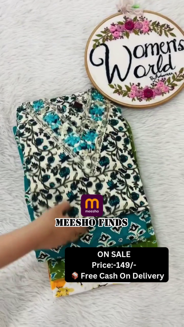 LUCKNOWI CHIKANKARI EMBROIDERY WORK PRINTED KURTI