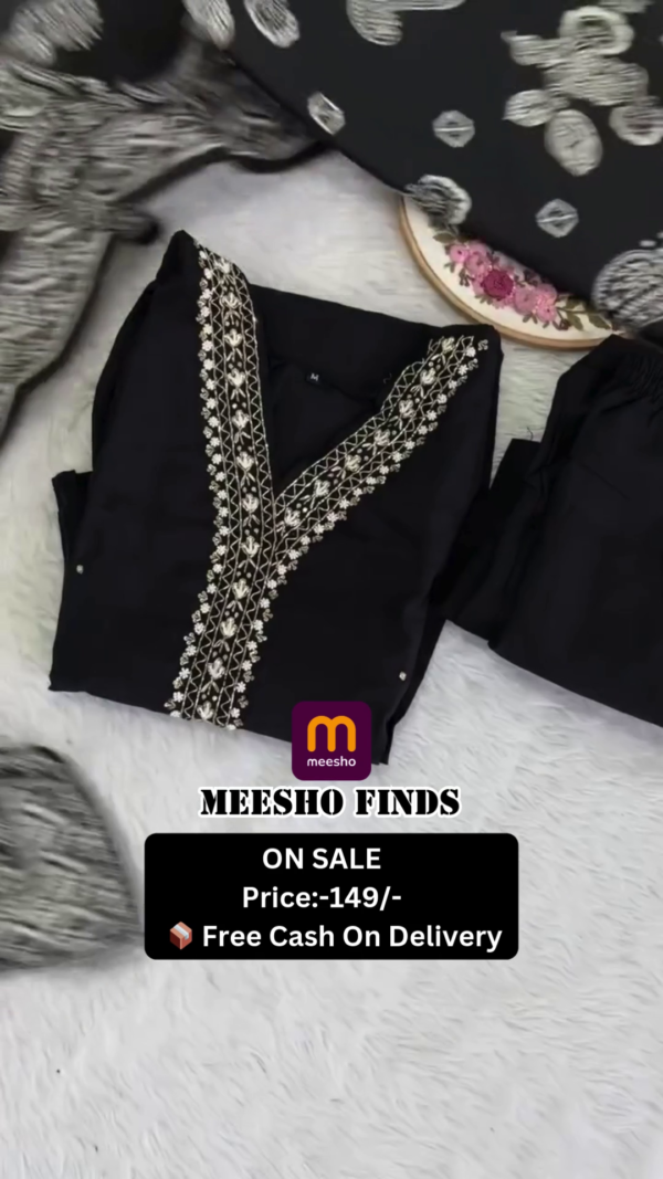 Wear Rayon Embriodered Black Kurta Pant Set