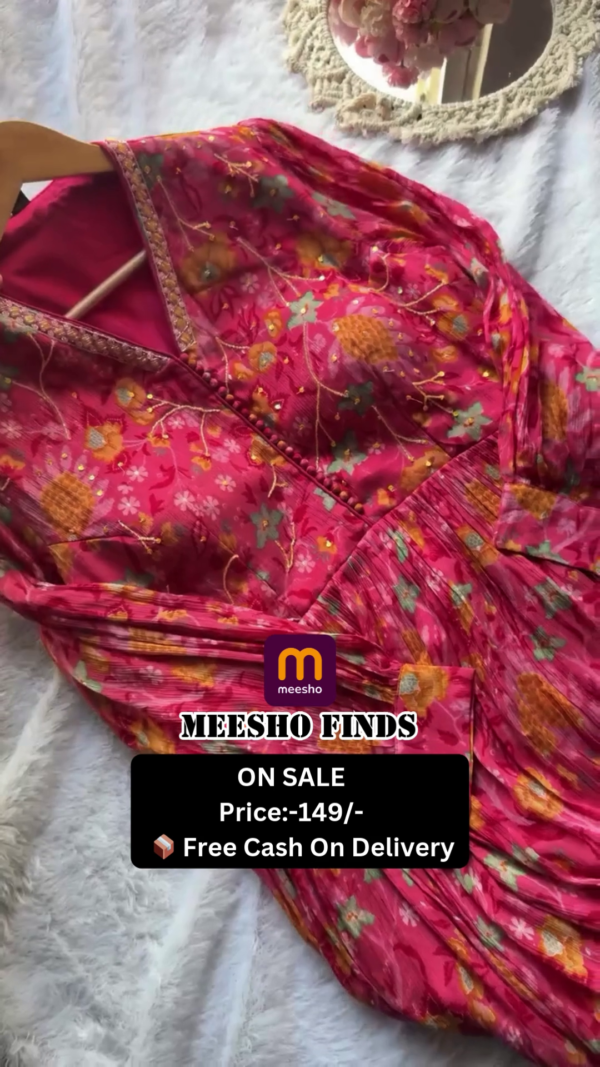 Floral Printed V-Neck Straight Kurta with Trousers & Dupatta