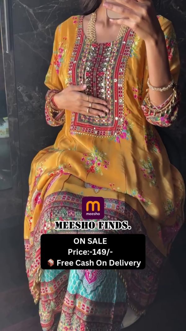 Floral Print Anarkali Kurta with Pant and Dupatta Set.