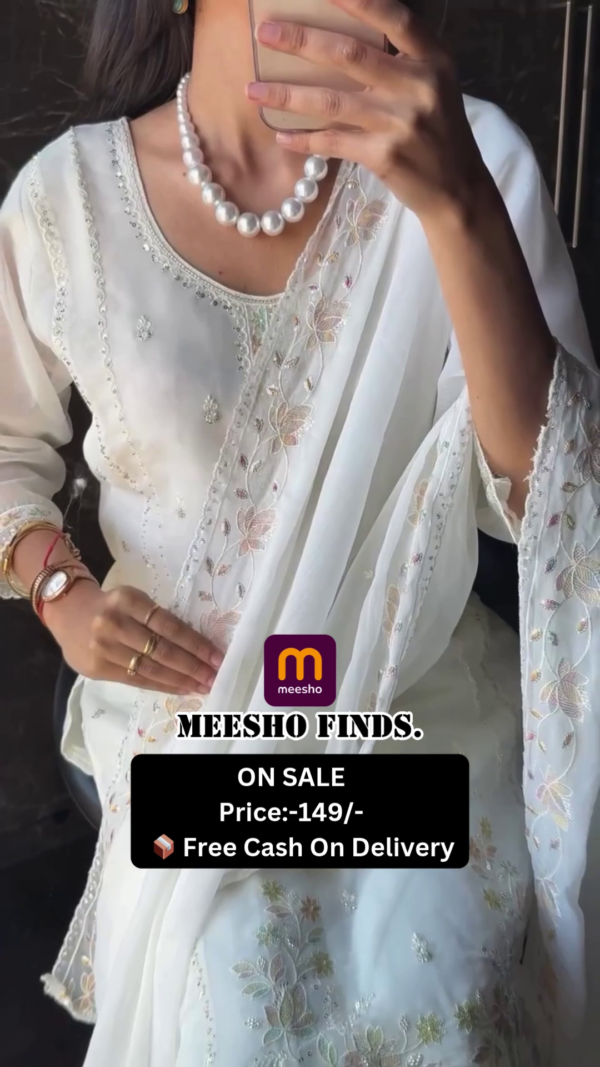 White Ethnic Motifs Printed Pure Cotton Straight Kurta & Trousers With Dupatta