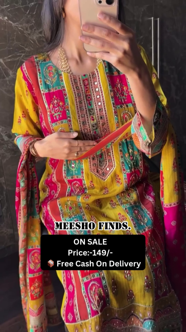 Printed&Embroidered Kurta and Pant set with Dupatta