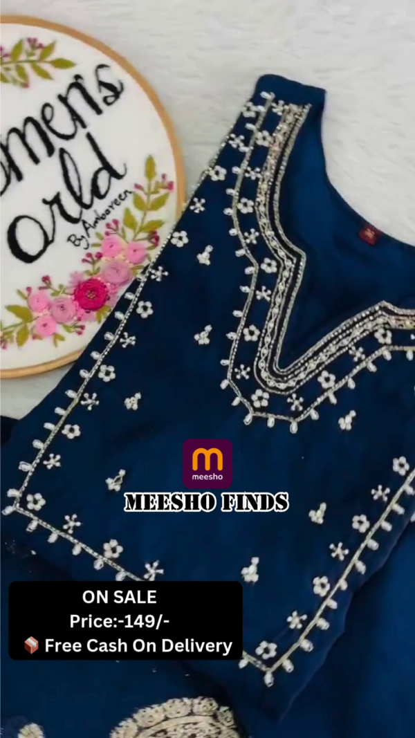 Varanga Blue embroidered kurta with contrast bottom and dupatta
