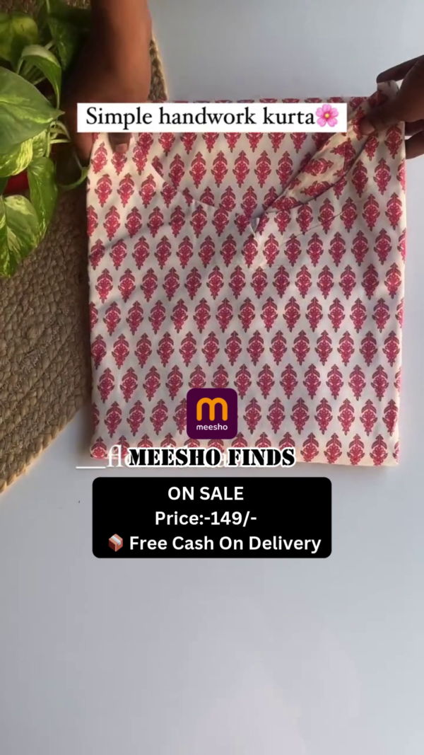 JAIPURI COTTON CAMBRIC PINK KURTI WITH PANT