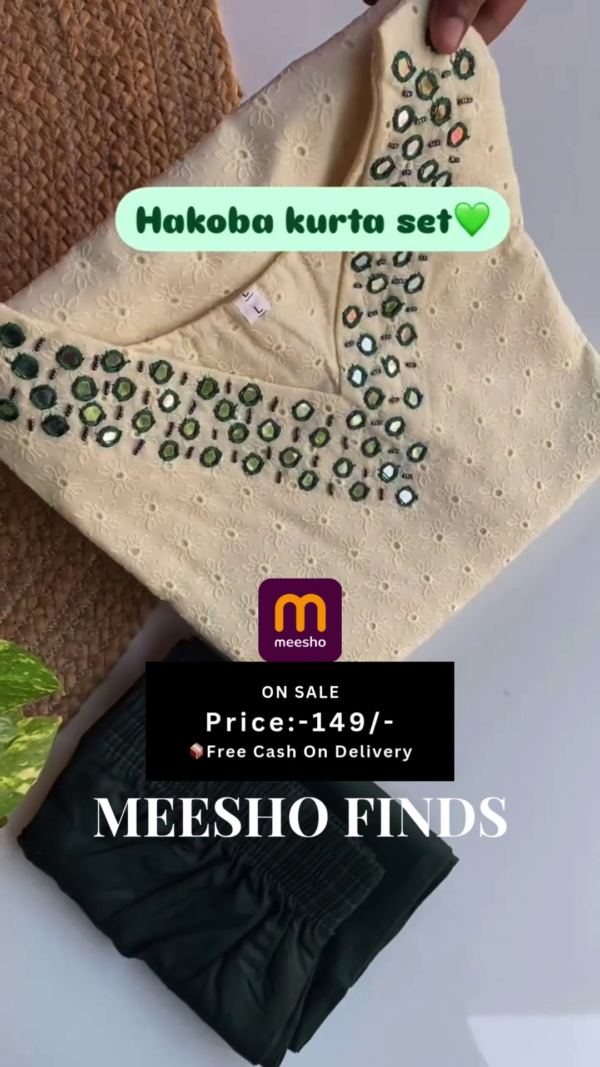 Woman Cotton Straight mirror work kurta