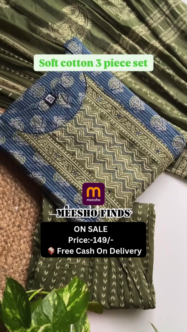 Women's Combo Green and Brown Stripe Printed Cotton Blend Suits & Dress Materials