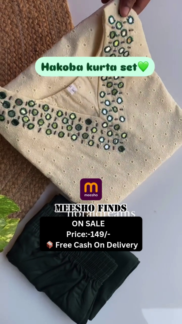 Woman Cotton Straight mirror work kurta