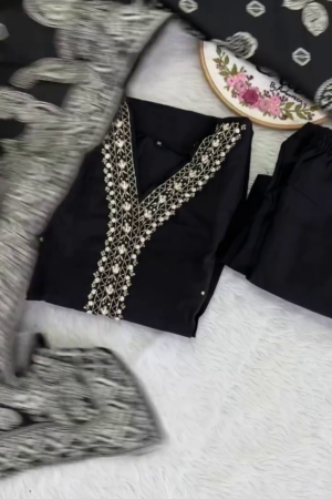 Wear Rayon Embriodered Black Kurta Pant Set