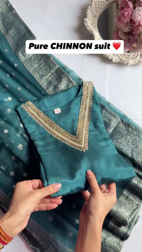 Butiful Roman silk kurta ( attached ining ) and pants hand work