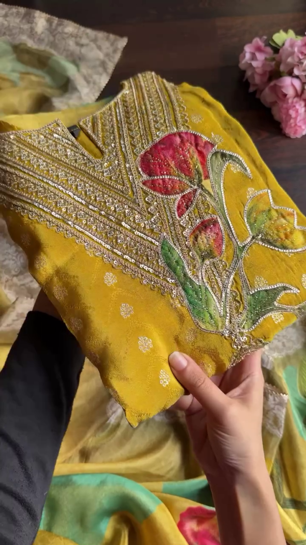 Roman Silk with Beautiful Embroidery Work Kurta pent dupatta Set