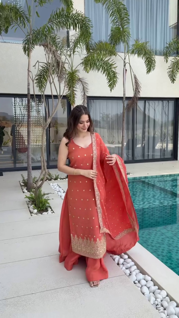 DESIGNER WEAR HEAVY ORGANZA 3 PIS SUIT SET