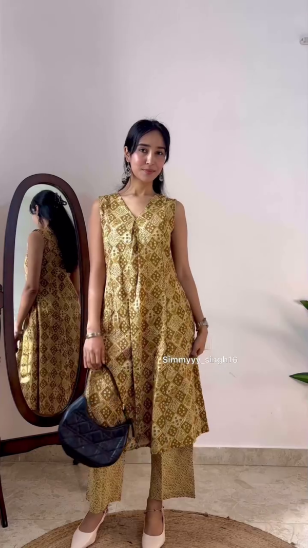 Women's Brown Cotton A-Line Kurta with Palazzo