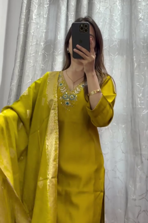 Stylish Embroidered Kurta With Pant & Dupatta