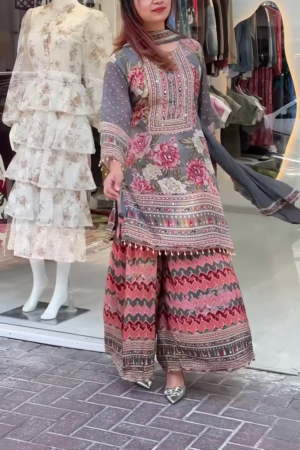 HEAVY GOTTA WORK WITH HEAVY GOTTA LASS ON Rayon kurti and SHARARA with Dupatta