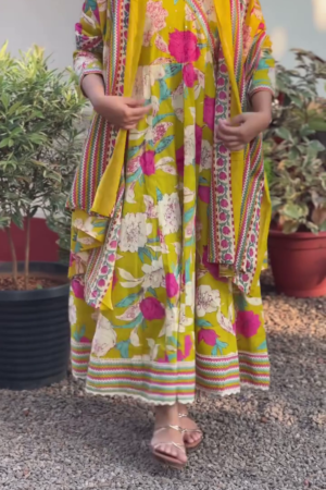 V-Neck Puff sleeves Floral Printed Embellished Maxi Ethnic Dresses
