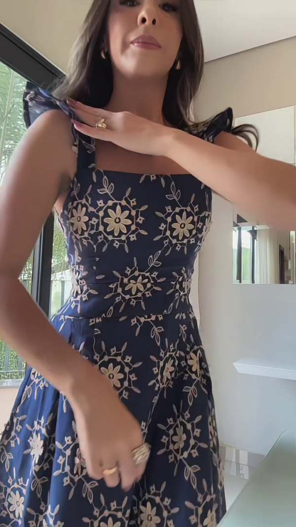Floral Printed Sleeveless Fit and Flare Square Neck Dress
