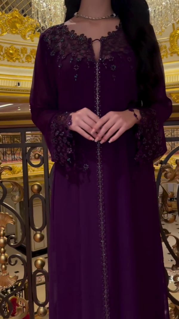 Wine Embroidered Faux Georgette Set