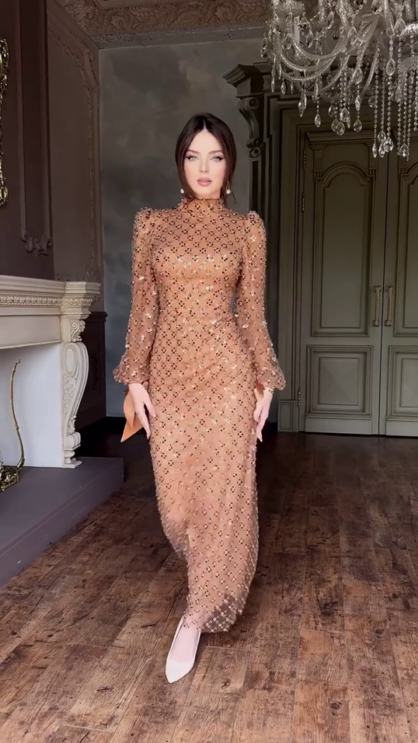 Women's Tan and Gold Dress