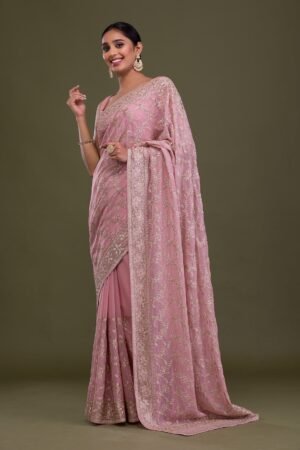 Pink Zariwork Georgette Saree